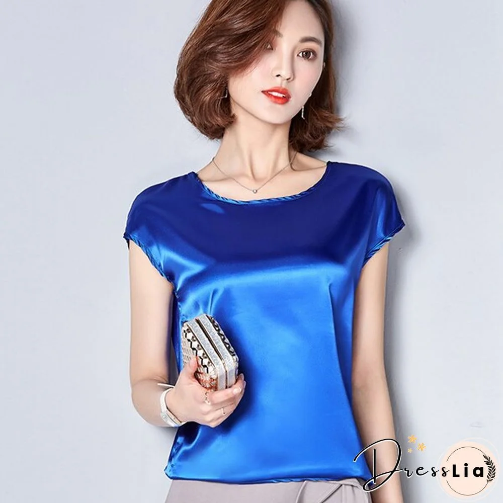 Women Tops Fashion Elegant O-Neck Short Sleeve Solid Shirt Women Blouses
