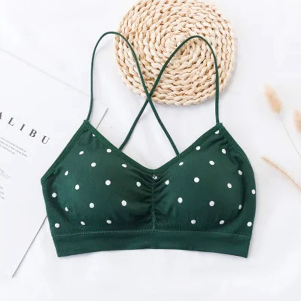 Fairfairfair Women Sexy Top Bra Backless Push Up Sports Bralette Polka Dot Print V Neck Brassiere Seamless Ladies Underwear Gym Cropped Tank