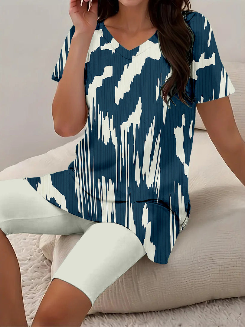 Women Long Sleeve V-neck Graphic Floral Printed Top