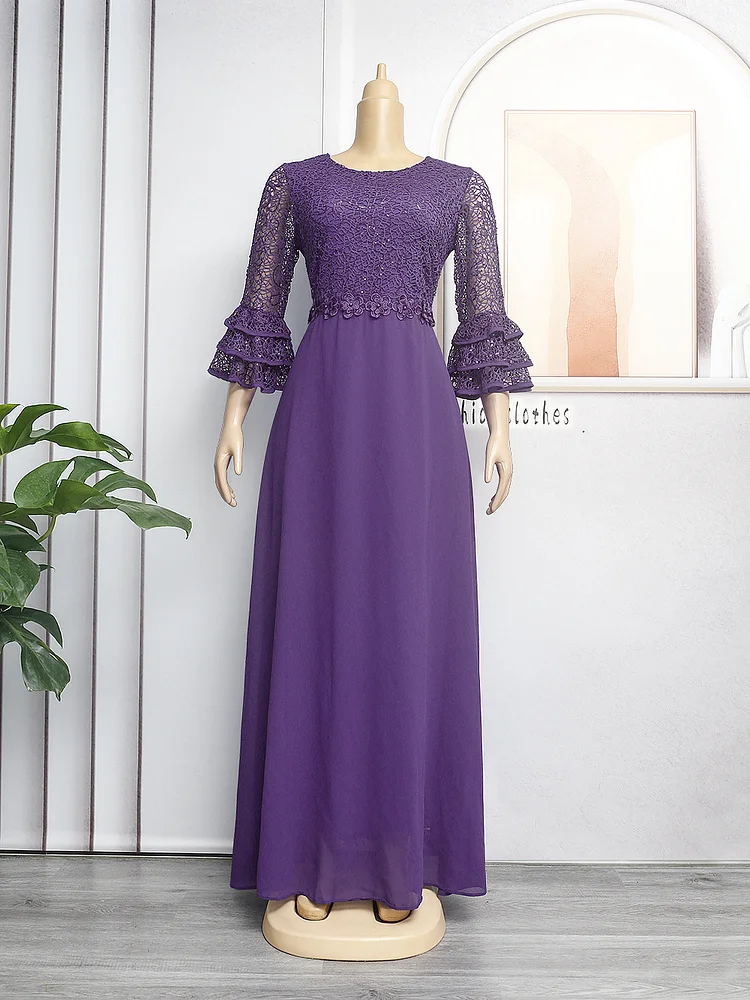 Purple Lace Patchwork Half Sleeve Dress