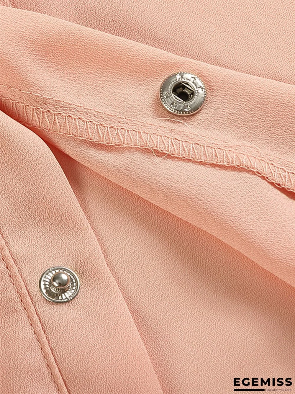 Long Sleeve Button Lace Solid Color Dress | EGEMISS