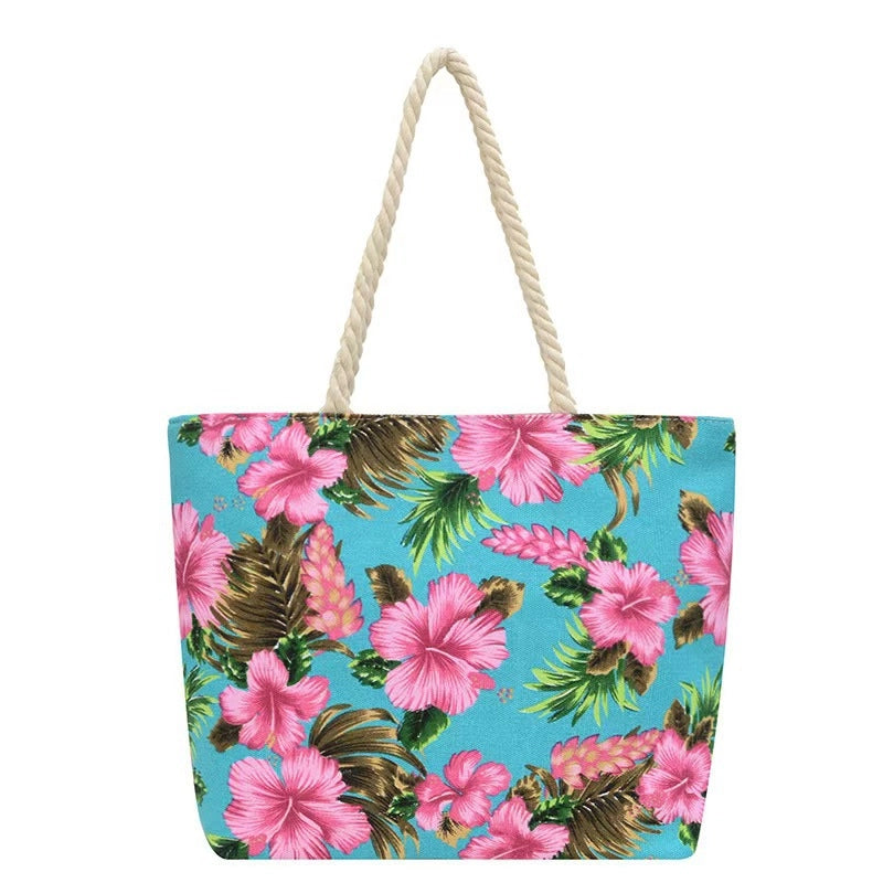 Women’s Canvas Flower Classic Style Square Zipper Tote Bag