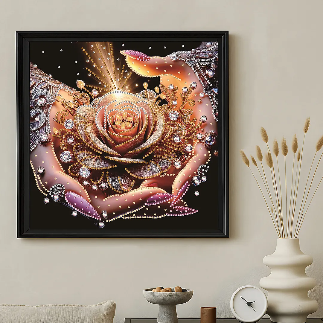 Rose in Hand Special Shaped 5D DIY Partial Drill Diamond Painting Kit 30x30cm