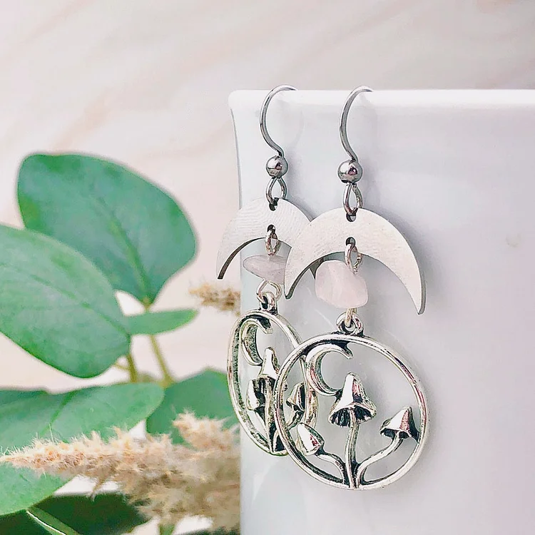 Vintage Gemstone Mushroom Moon Earrings