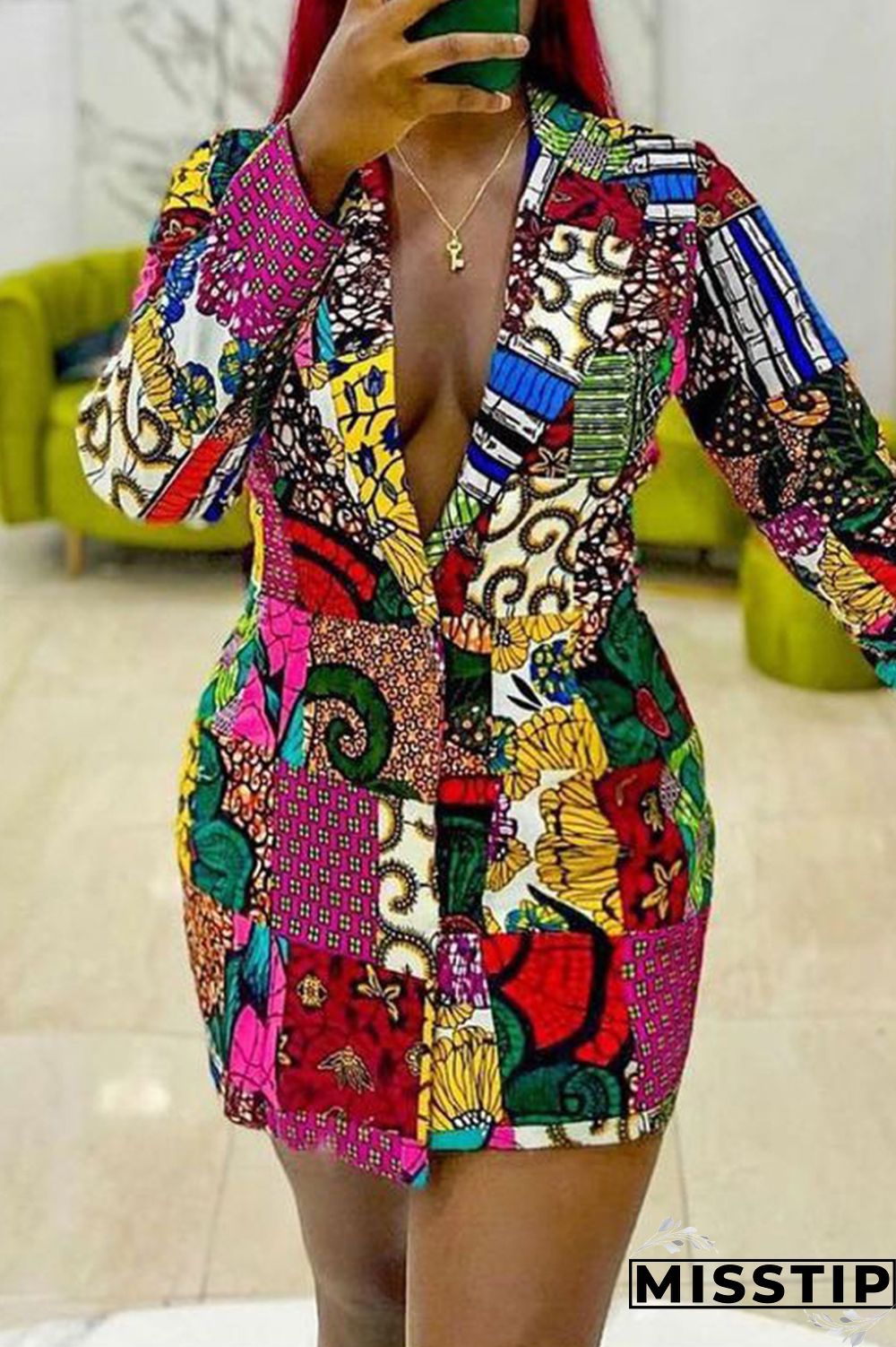 Blue Pink Fashion Casual Print Basic Turndown Collar Long Sleeve Dresses