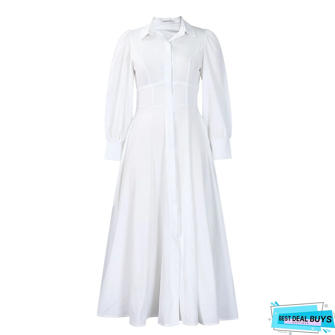 Solid Color Long Sleeve Round Neck Bow Long Skirt