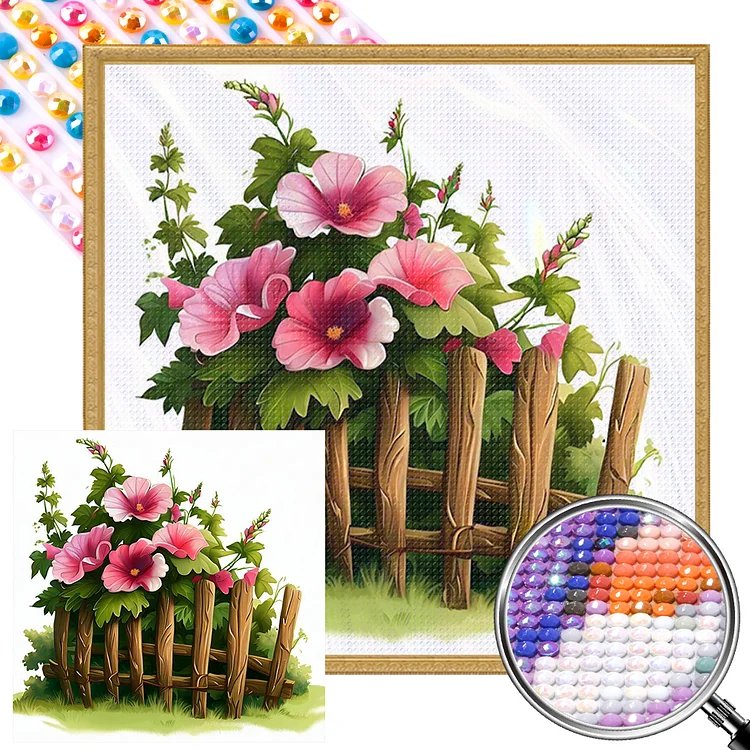 Partial AB Drill - Full Round Drill Diamond Painting -Flower Fence - 40*40cm