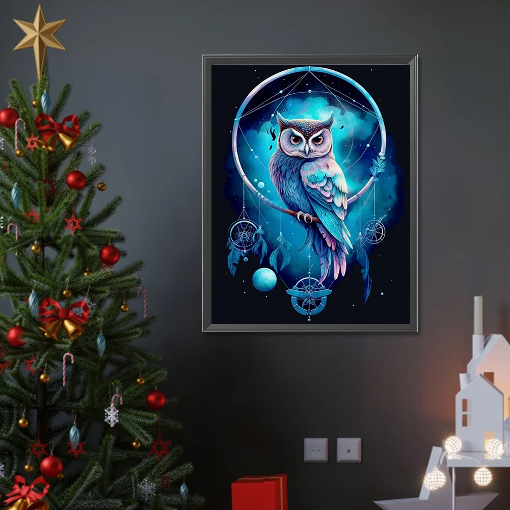 Diamond Painting - Full Round Drill - Owl Dreamcatcher(Canvas|30*40cm)