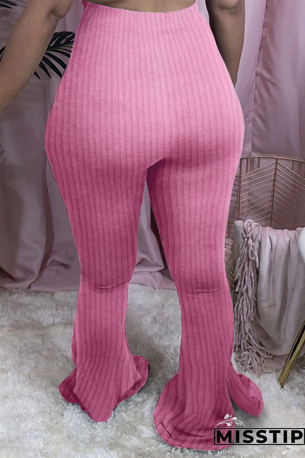 Pink Fashion Casual Boot Cut Solid Trousers