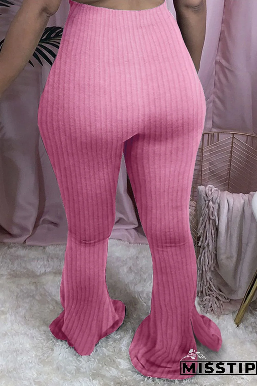 Pink Fashion Casual Boot Cut Solid Trousers