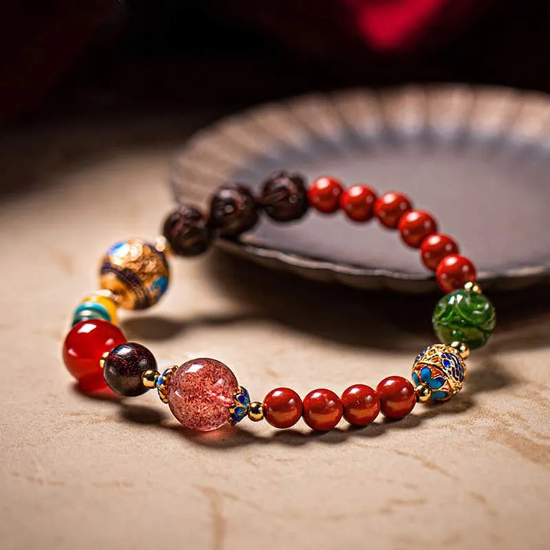 Cinnabar Small Leaf Red Sandalwood Jade Blessing Bracelet