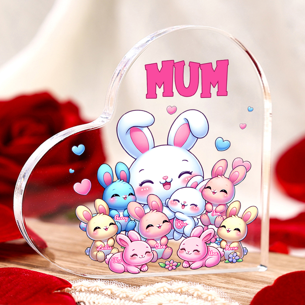 Personalised Text Acrylic Heart Keepsake Custom 8 Names Ornament Bunny Family Gifts For Mother/Grandma-Jessemade AU