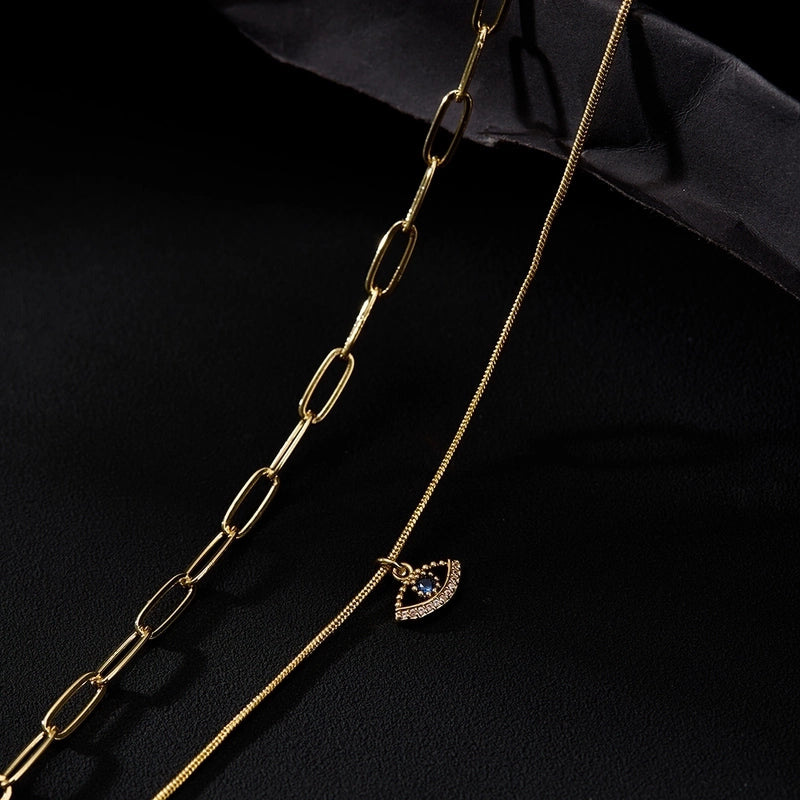 Copper 18K Gold Plated Inlay Geometric Zircon Necklace