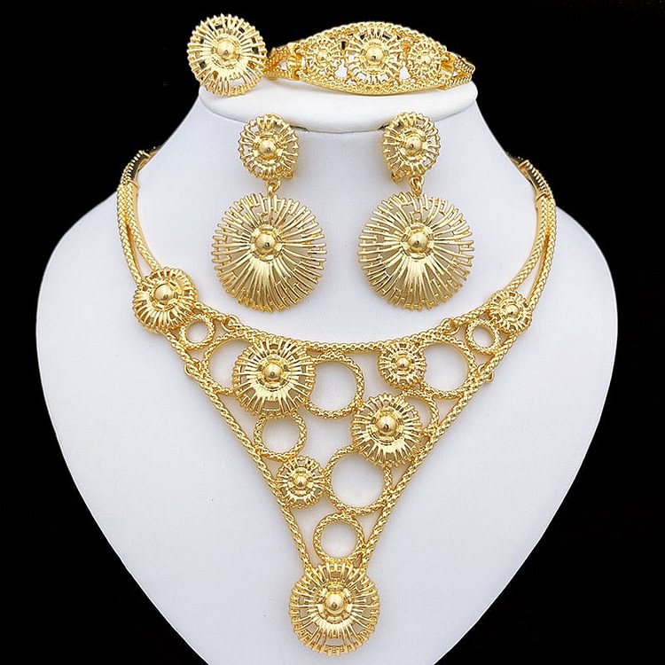 Fashion Jewelry Set Gold Plated Necklace And Earrings For women
