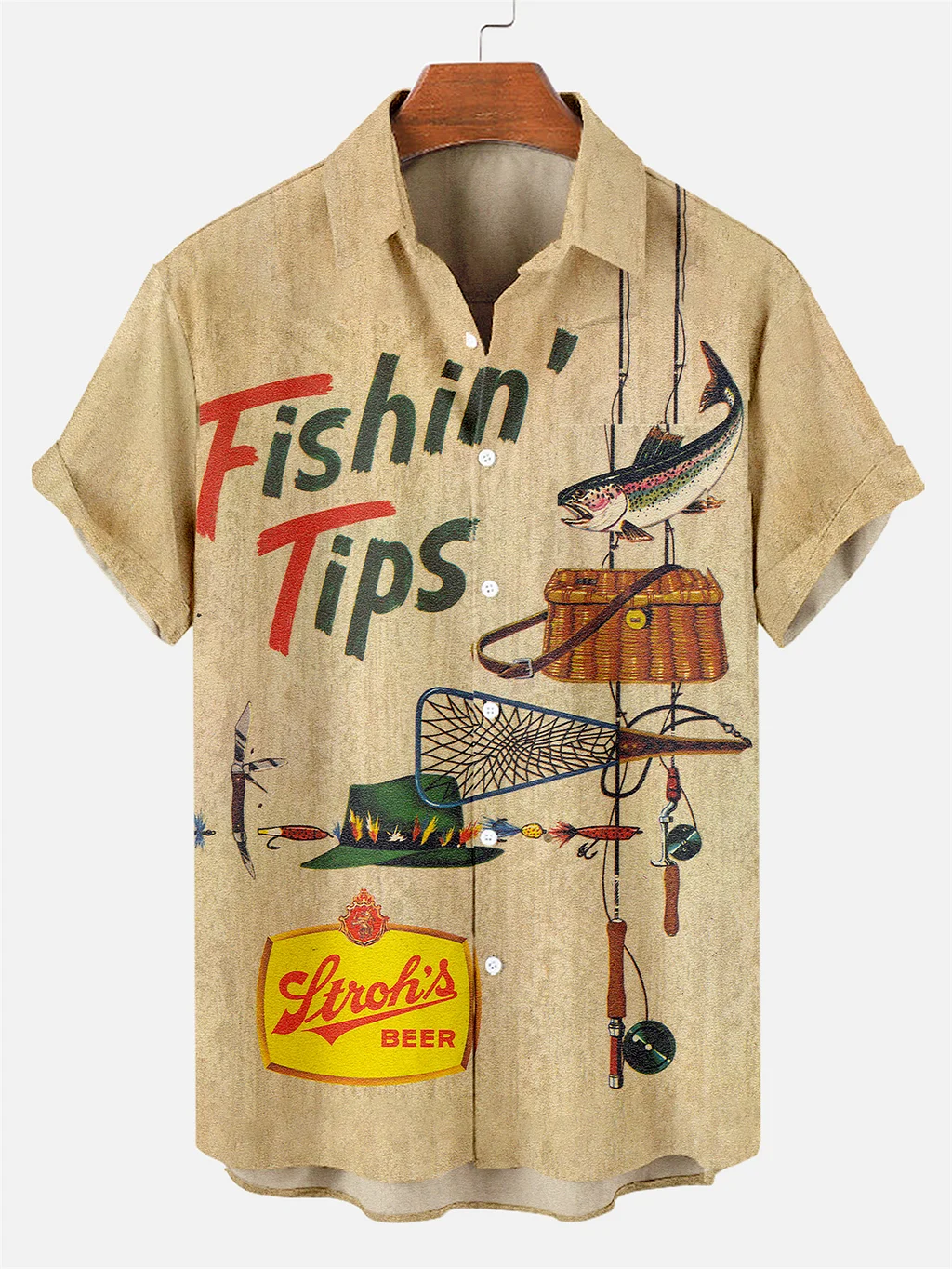 Men's Shirt Collar Fishing Tools Printed Casual Shirt PLUSCLOTHESMAN
