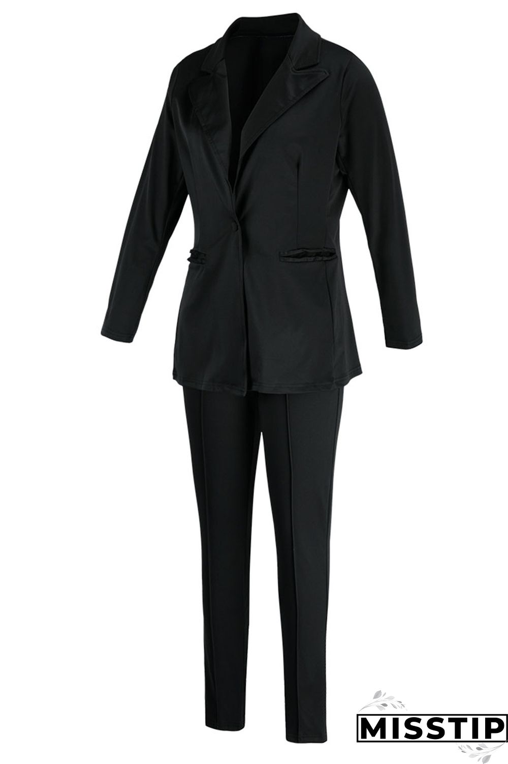 Black Casual Solid Patchwork Turn-back Collar Long Sleeve Two Pieces