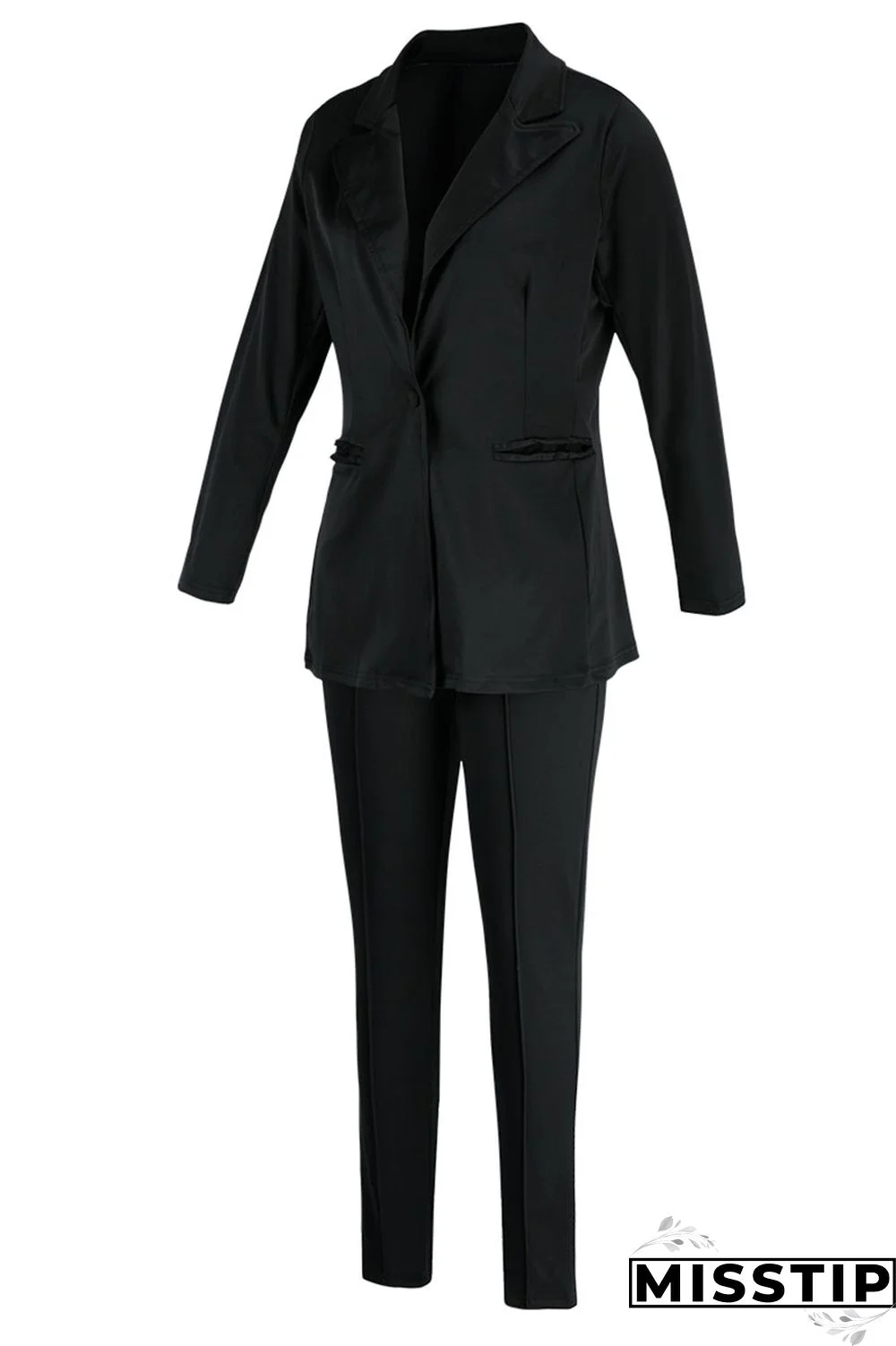 Black Casual Solid Patchwork Turn-back Collar Long Sleeve Two Pieces