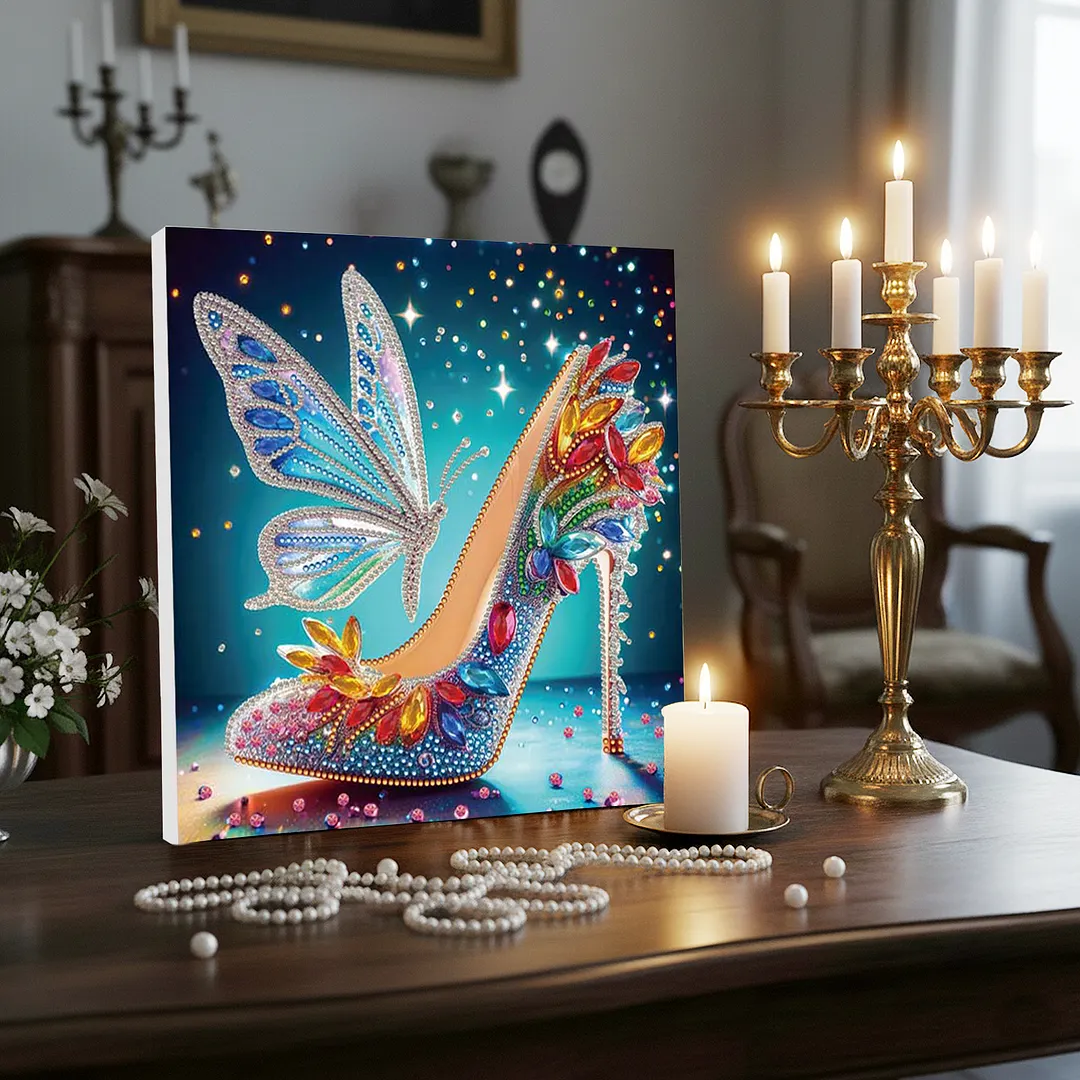 High Heel DIY Special Shape Drill Art Craft Pearl Diamond Painting with Frame 25x25cm Diamond Art Pearl Painting Kit for Adults Beginners Home Decor