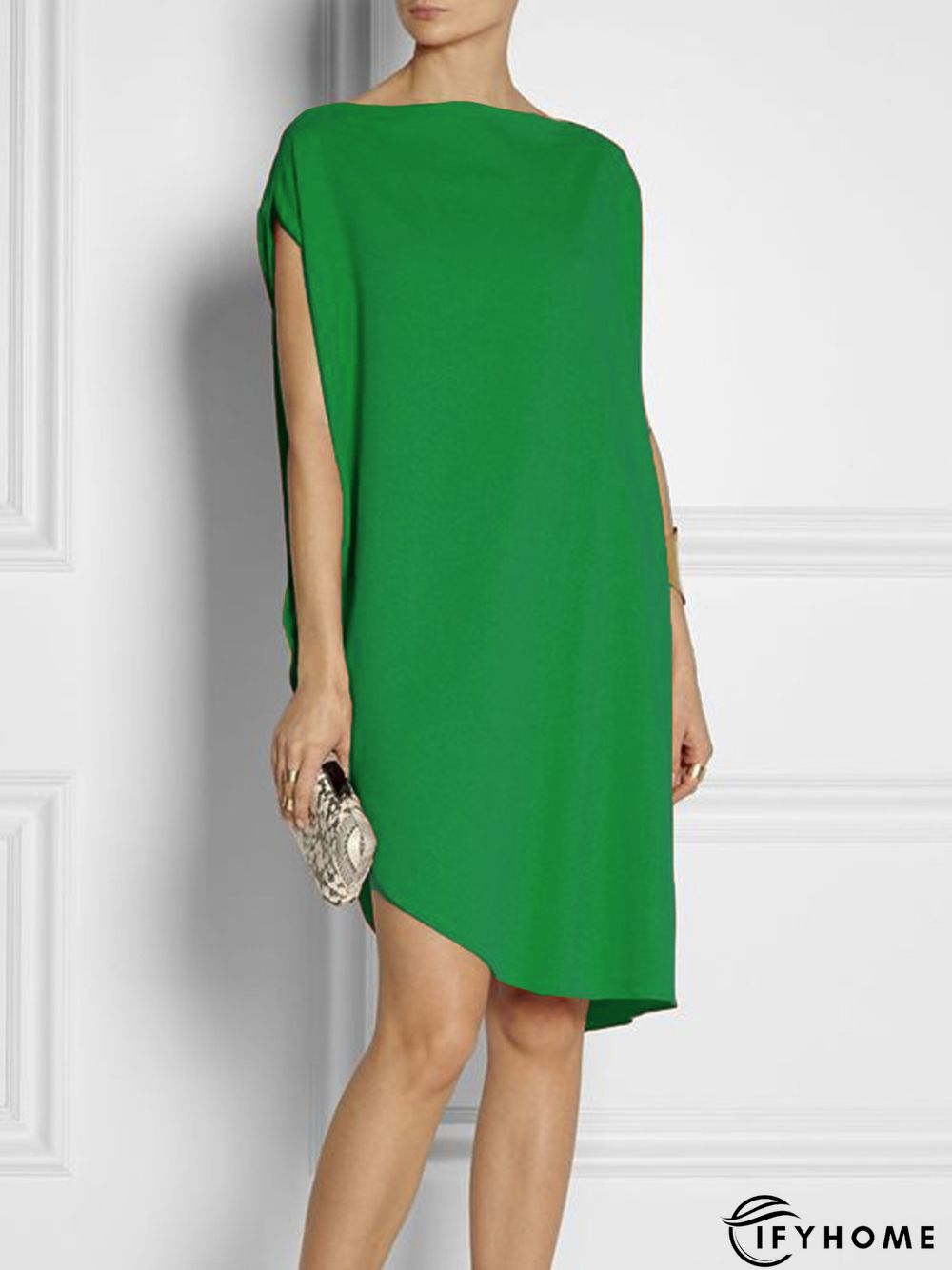 Simple Loosen Solid Cap Sleeve Knee Dress | IFYHOME