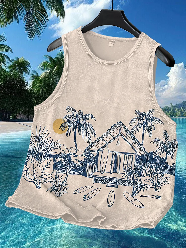 Men's Resort Tropical Scenery Painting Art Print Tank Top