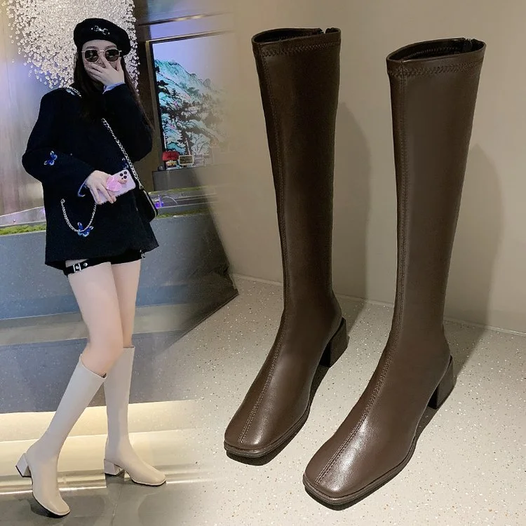 Yyvonne Girl But The Knee 2025 Spring And Autumn Small Tall Cylinder Plus Velvet Thin Boots Thick High And Square Knight Long Boots