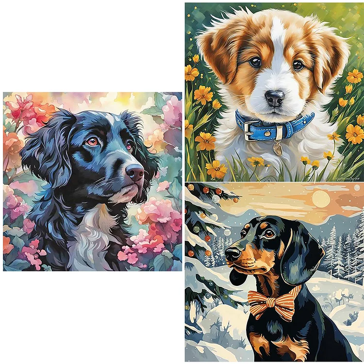 Diamond Painting - Full Round - Multicoloured Dogs(30*30cm)