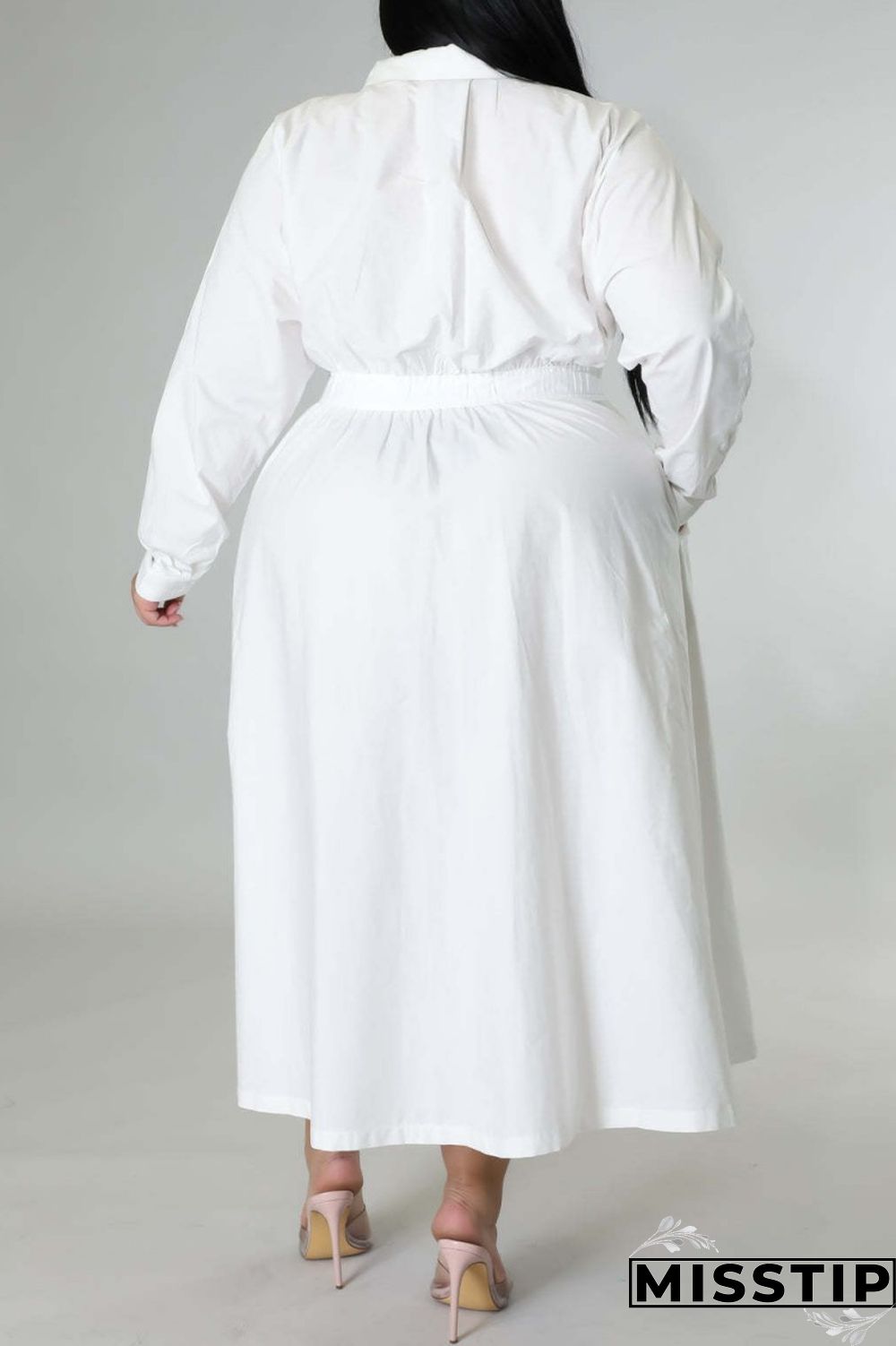 Blue Casual Solid Patchwork Turndown Collar Shirt Dress Plus Size Dresses