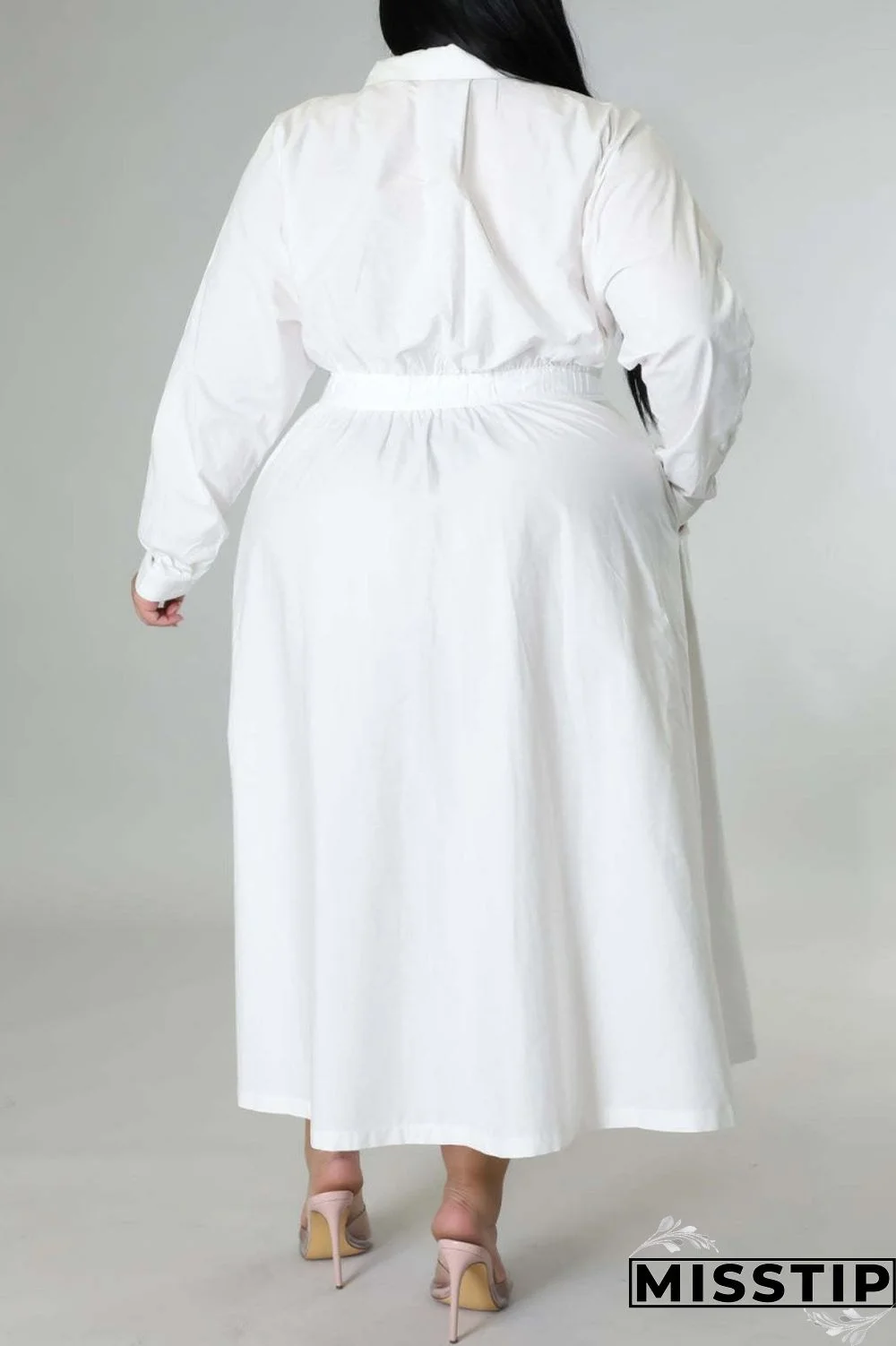 Blue Casual Solid Patchwork Turndown Collar Shirt Dress Plus Size Dresses