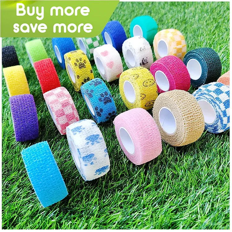 (12PCS Random Style) Multifunctional cross-stitch finger protection bandage non-woven elastic self-adhesive tape 2.5*450cm (0.98*442.41in)