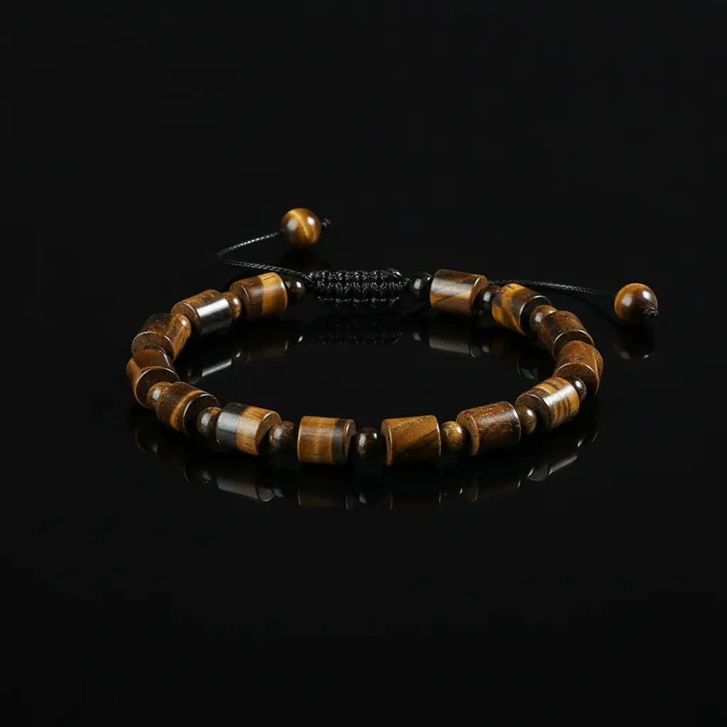 The Meridian Cylinder | Natural Tiger Eye & Striped Agate Bracelet Style 1