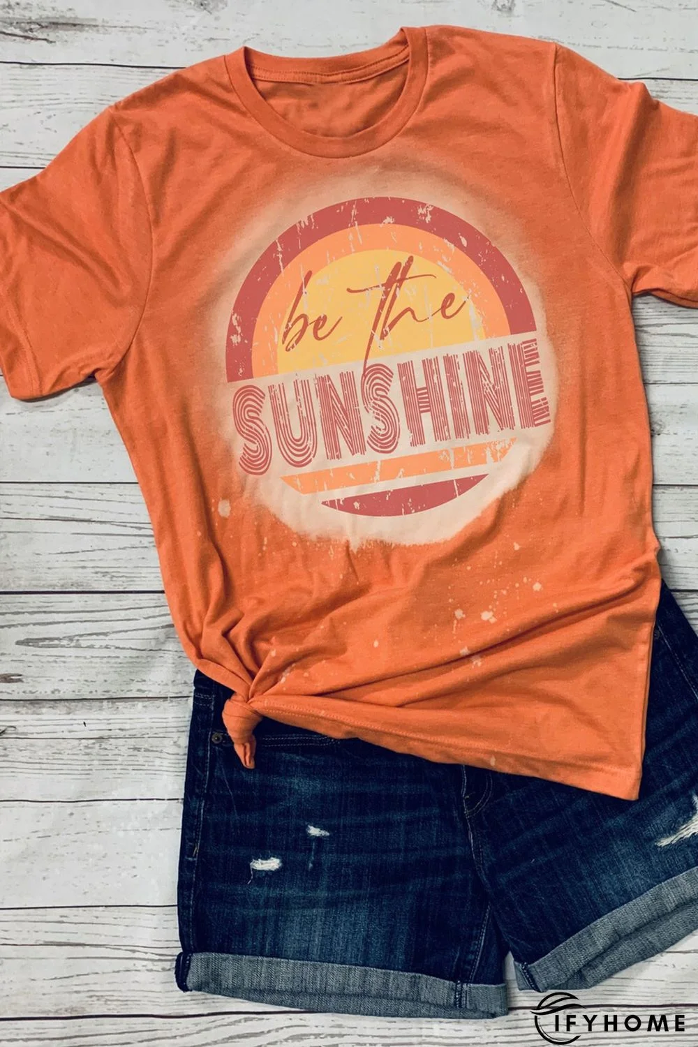 Orange Be The Sunshine Graphic Print Crewneck T Shirt | IFYHOME