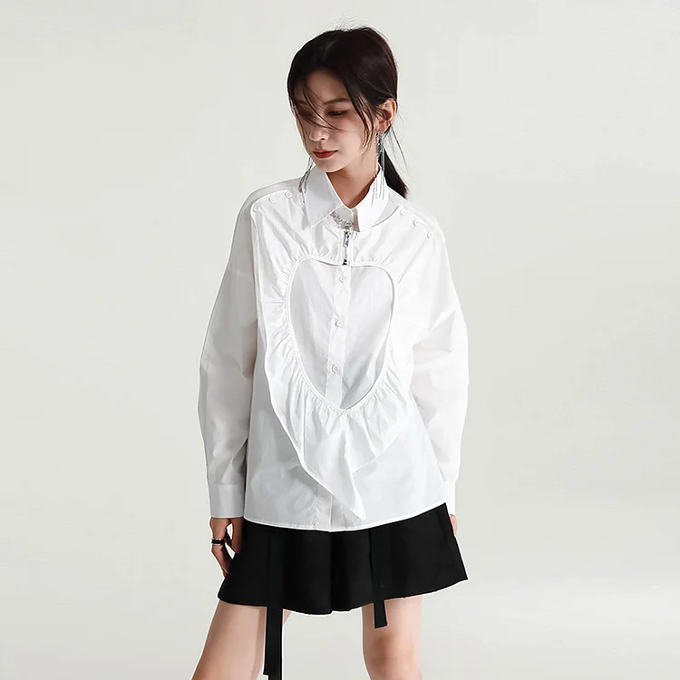 Irregular Splicing Lapel Long Sleeve Shirt - yankia