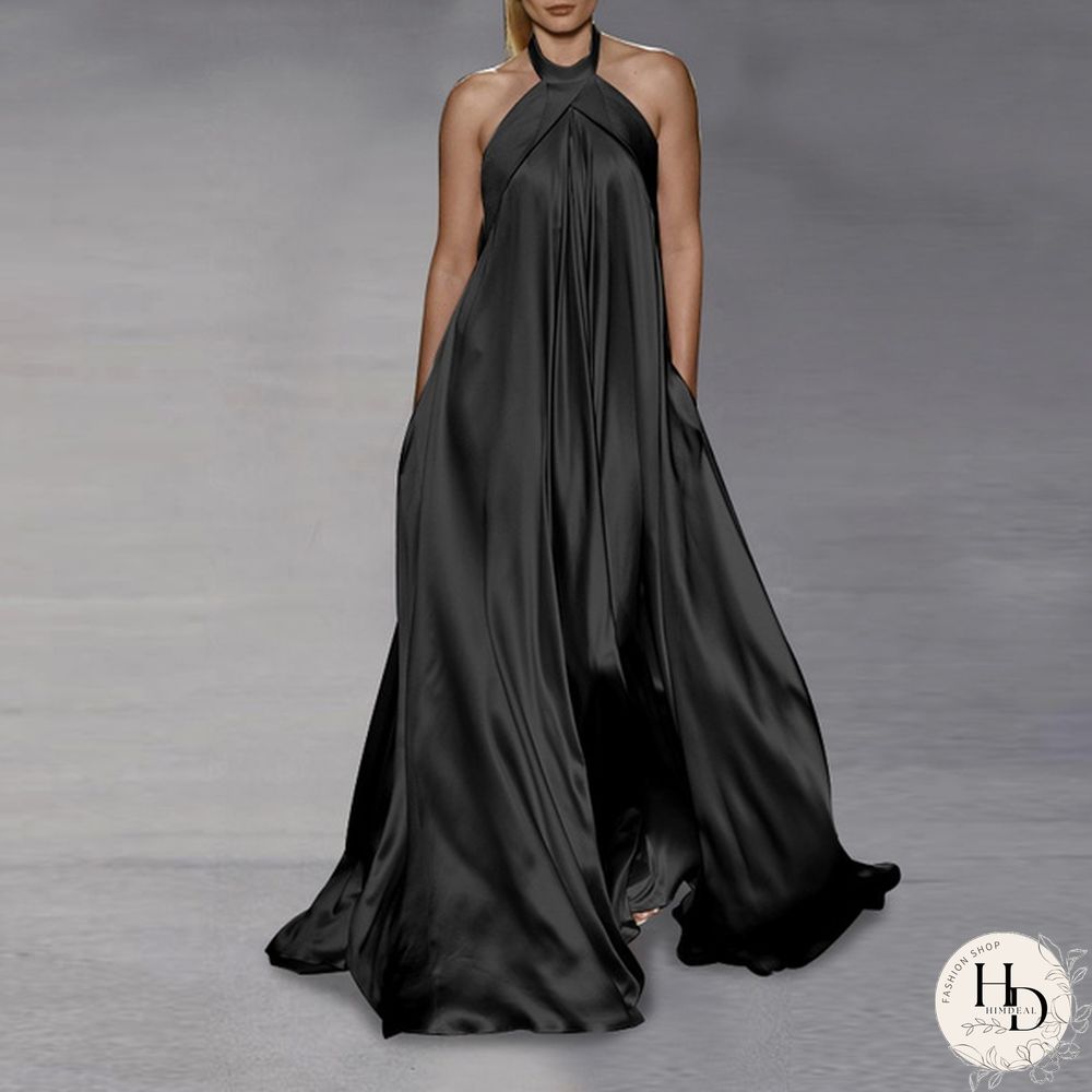 Women Fashion O Neck Pleated Long Maxi Dresses Solid Color Sleeveless Strap Baggy Vestido S-5Xl