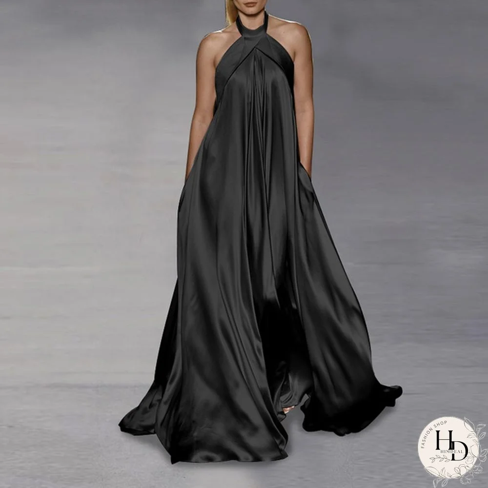 Women Fashion O Neck Pleated Long Maxi Dresses Solid Color Sleeveless Strap Baggy Vestido S-5Xl