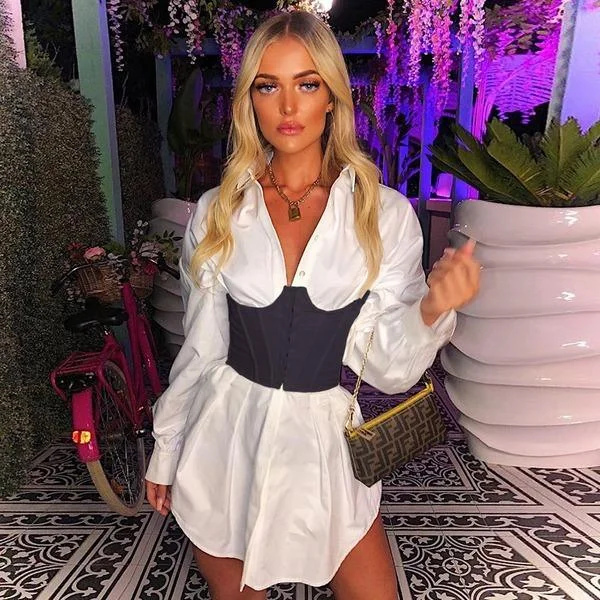 Elegant White Shirt Dress Women Lace Up TShirt Dress Mini Short Autumn Dresses