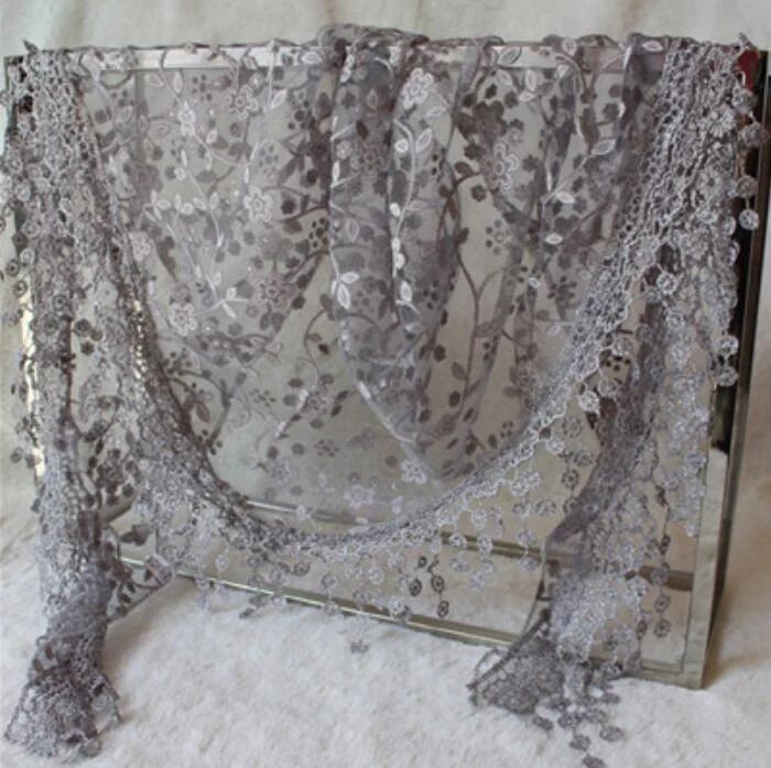 CUHAKCI Female Wraps Women Lace Triangle Scarf Silk Flower Girls Tassel Casual Shawls and Scarves 18 Colors