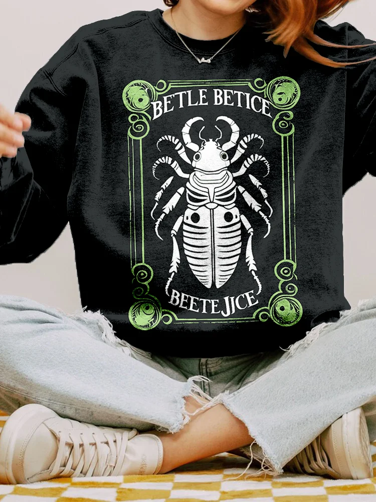 Halloween Horror Movie Inspired Pattern Washed Sweatshirt