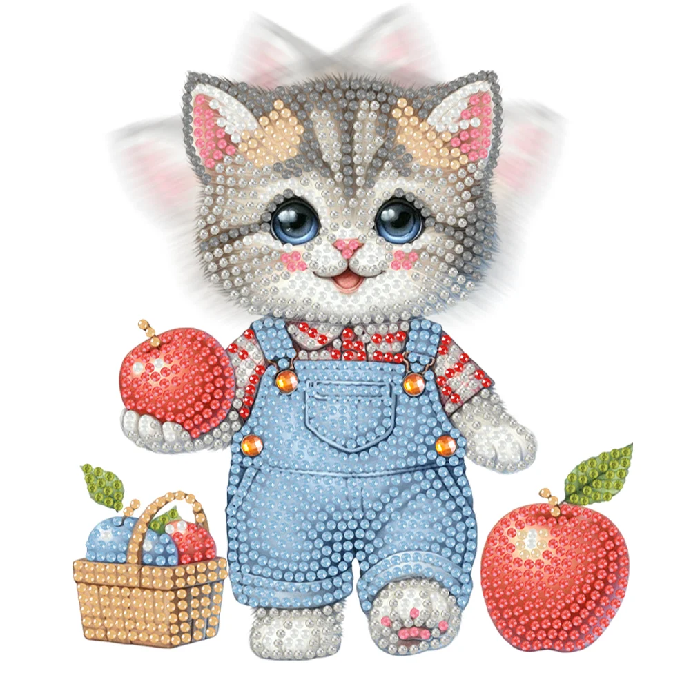 2D Flat Cat DIY Shaking Head Cat Apple Diamond Painting Desktop Decorations