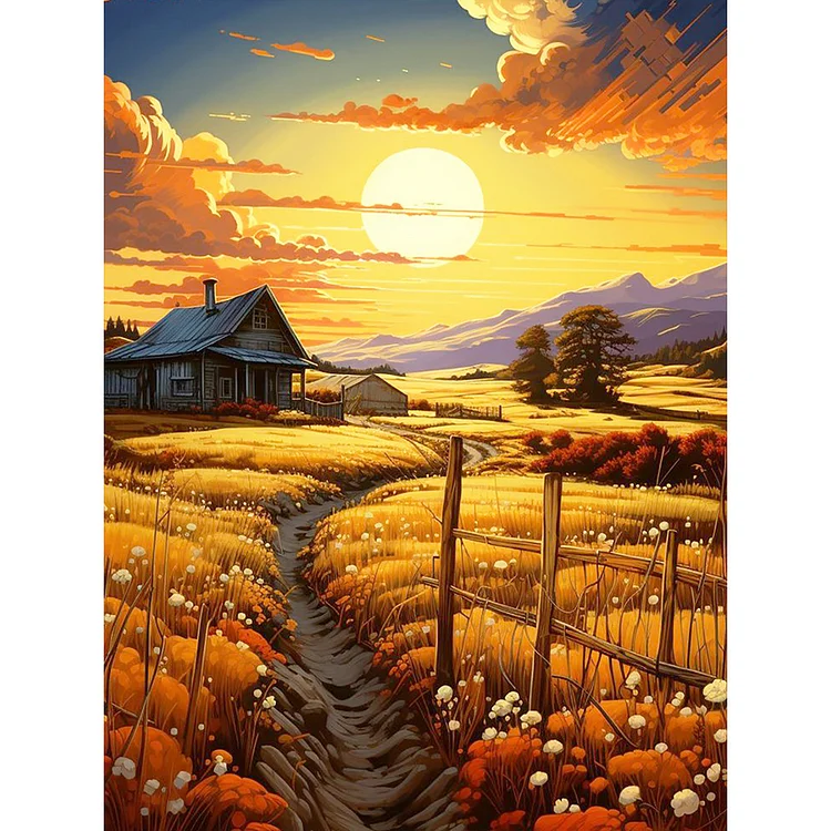 Wheat Field At Sunset 30*40CM (Canvas) Full Round Drill Diamond Painting gbfke