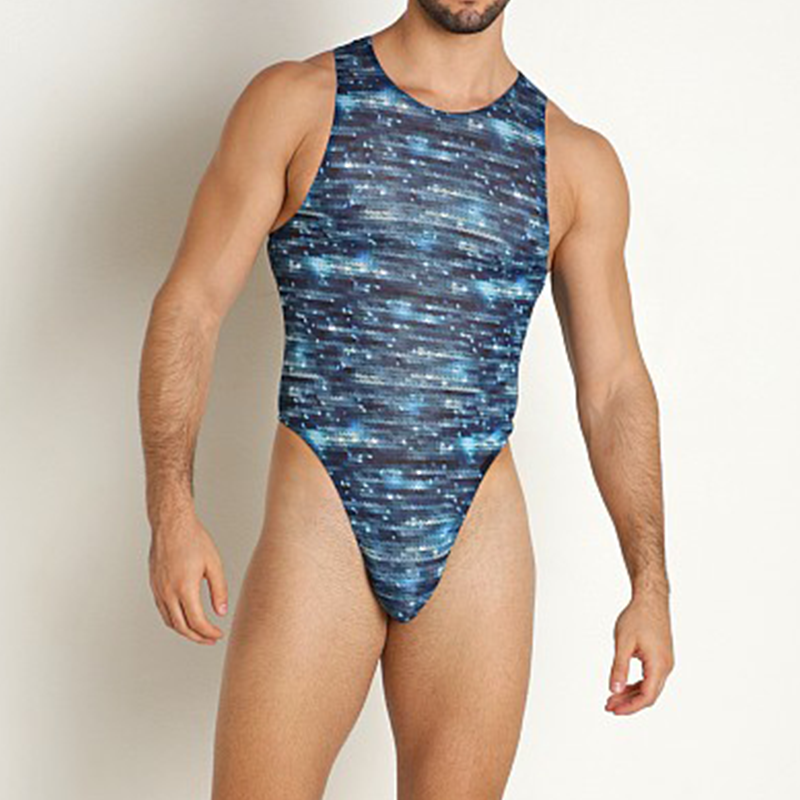 Men's Sexy Mesh Sequin Printed Thong Jumpsuit Mermaid / TECHWEAR CLUB / Techwear