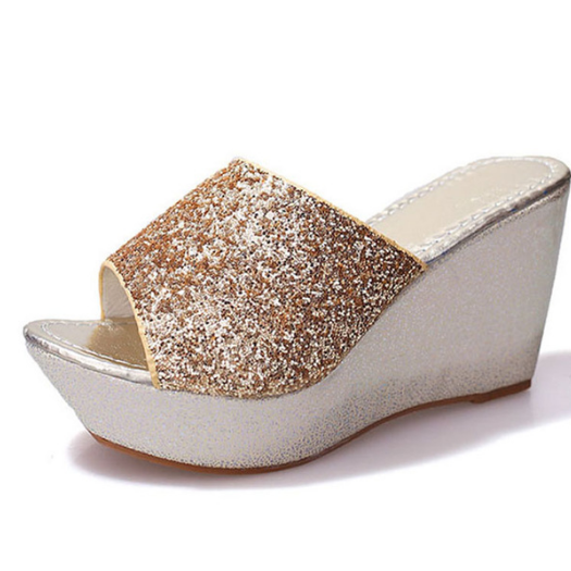 Women Bling High Heel Pumps Mules Wedge Sandals