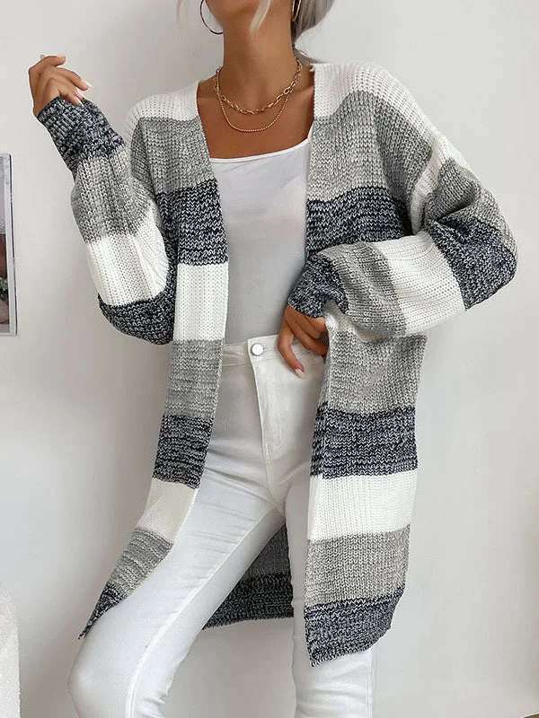 Casual Knit Cardigan Striped Colorblock Sweater Jacket socialshop
