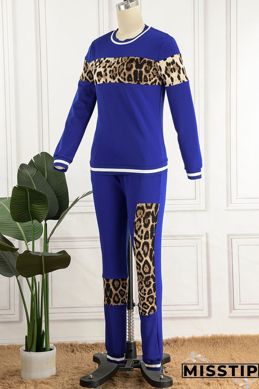 Blue Casual Print Patchwork O Neck Long Sleeve Two Pieces