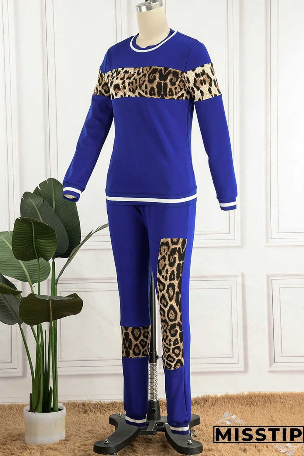 Blue Casual Print Patchwork O Neck Long Sleeve Two Pieces