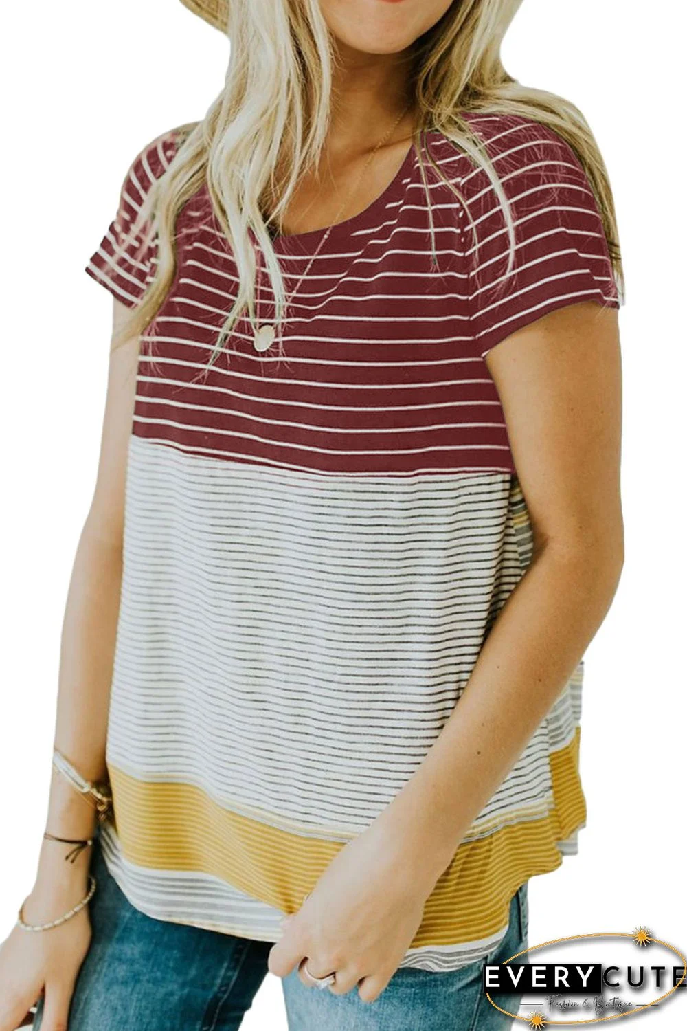 Red Striped Colorblock Tee