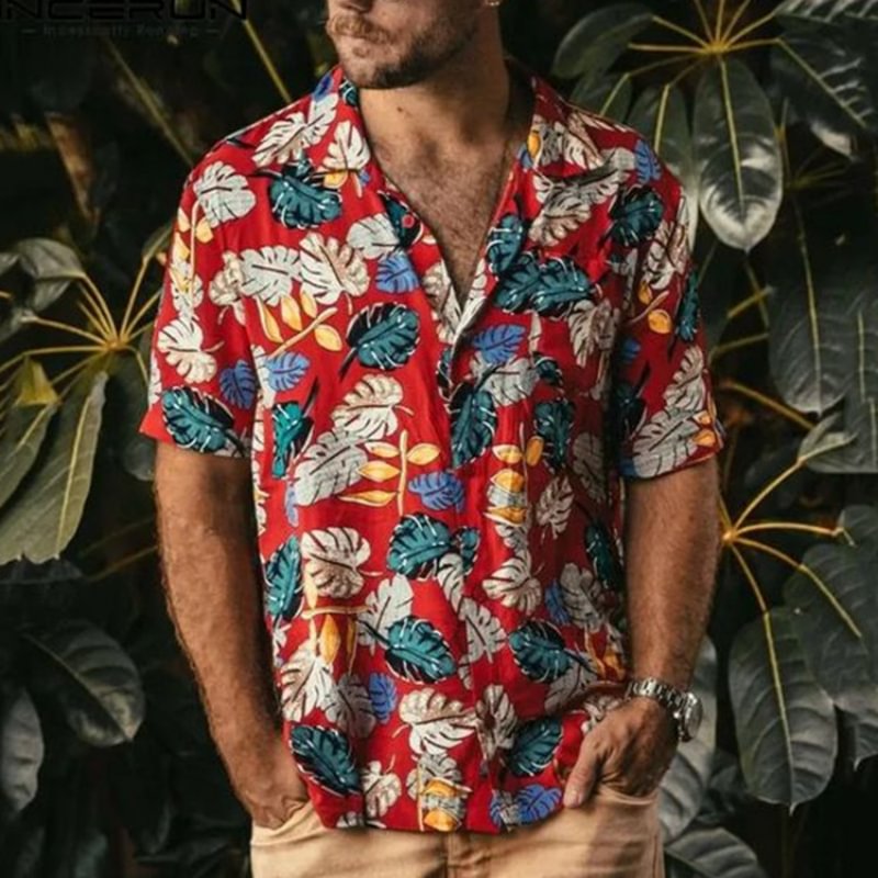 Men's Hawaiian Beach Print Short Sleeve Shirt