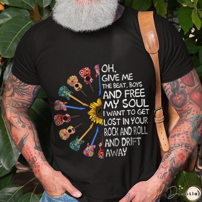 Oh Give Me The Beat Guitar Sunflower Printed T-shirt
