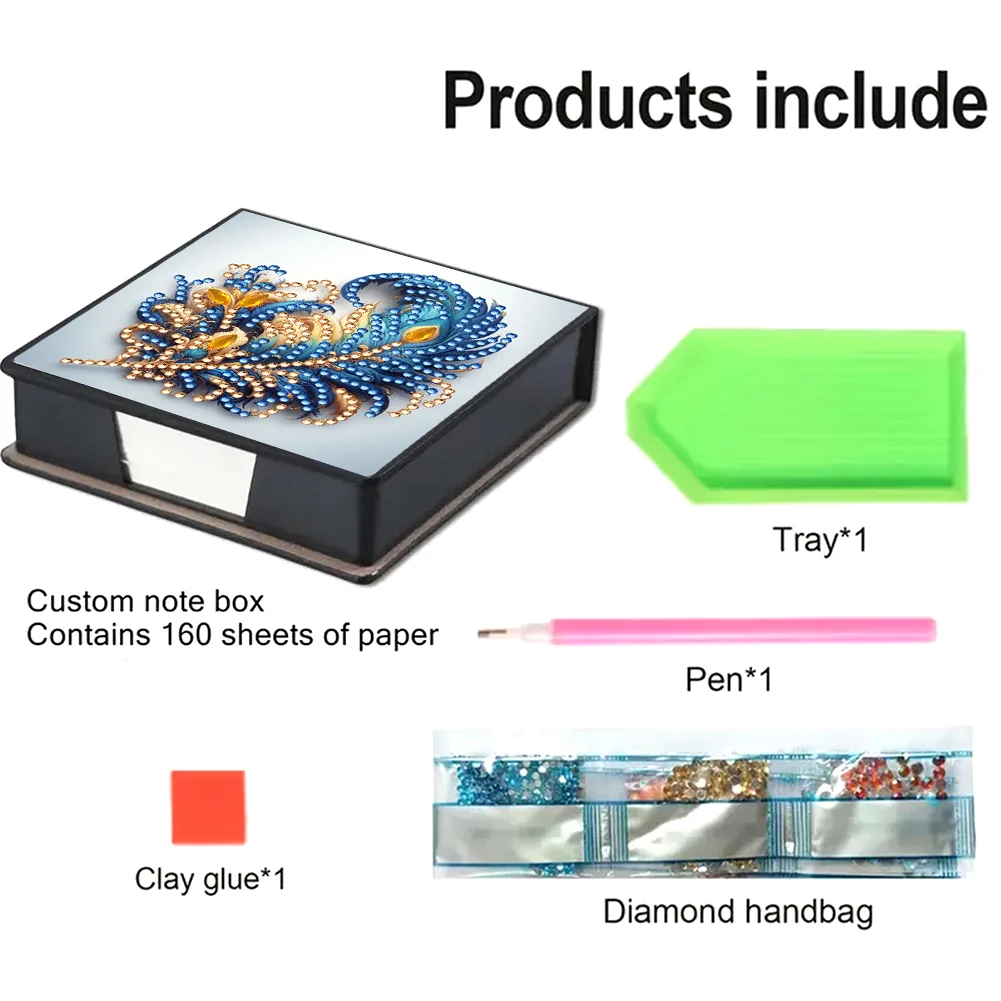 Feathers PU Diamond Painting Notecard Box 5D DIY Diamond Art Note Box