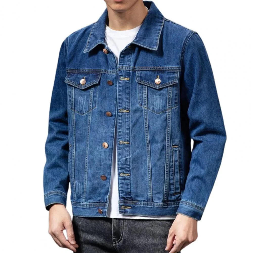 Aonga Spring Autumn Jackets For Men Denim Coats Casual Solid Color Lapel Single Breasted Jacket Men Slim Outwear Куртка Зимняя Мужская