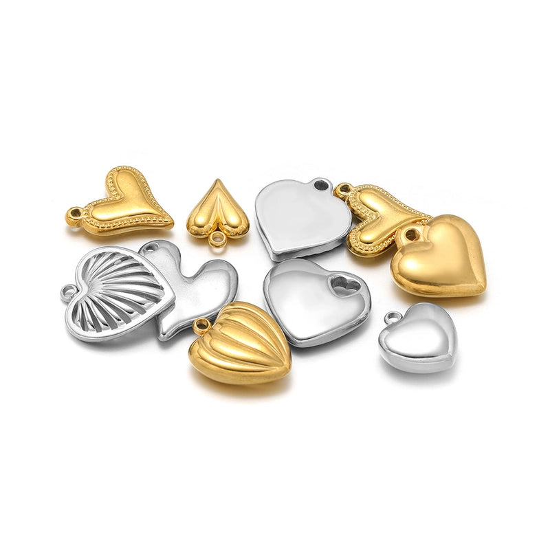5 PCS/Package 14*17mm 304 Stainless Steel Heart Shape Pendant Jewelry Accessories